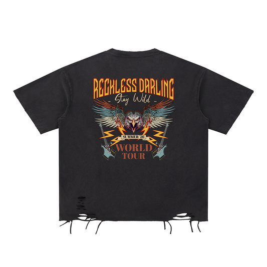 Snow Washed Raw-Hem T-Shirt - Reckless Darling World Tour