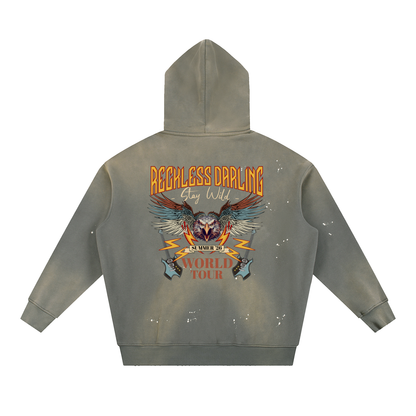 Vintage Washed Frayed Fleece Hoodie - Reckless Darling World Tour
