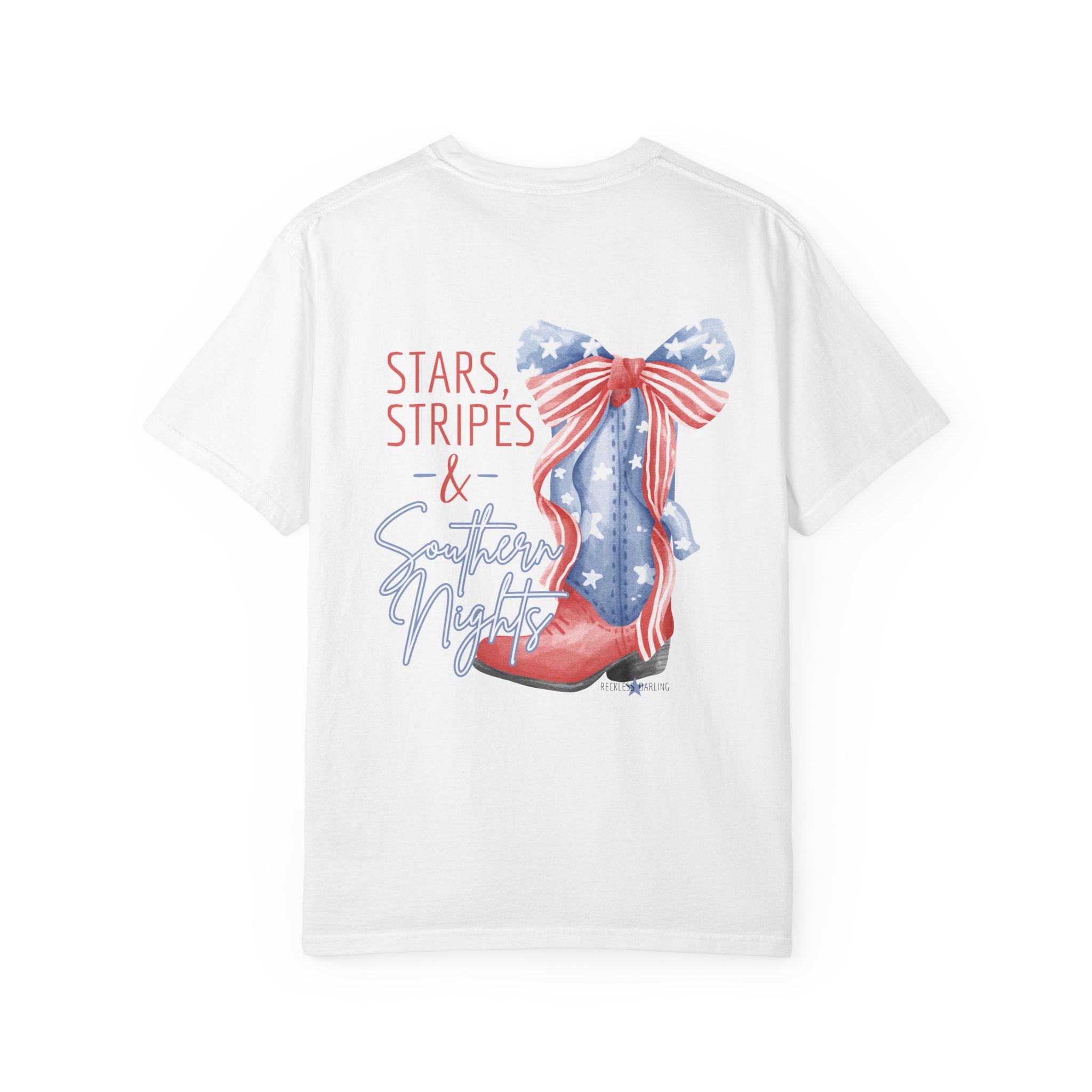 Patriotic Cowboy Boot T-Shirt — "Stars, Stripes & Southern Nights" Design