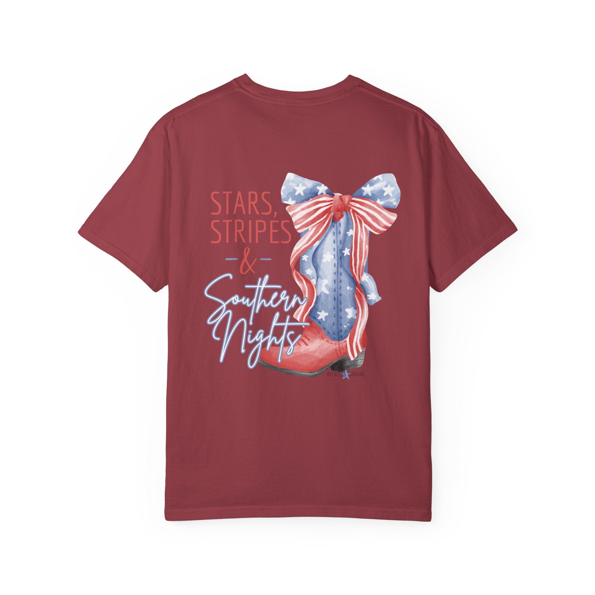 Patriotic Cowboy Boot T-Shirt — "Stars, Stripes & Southern Nights" Design