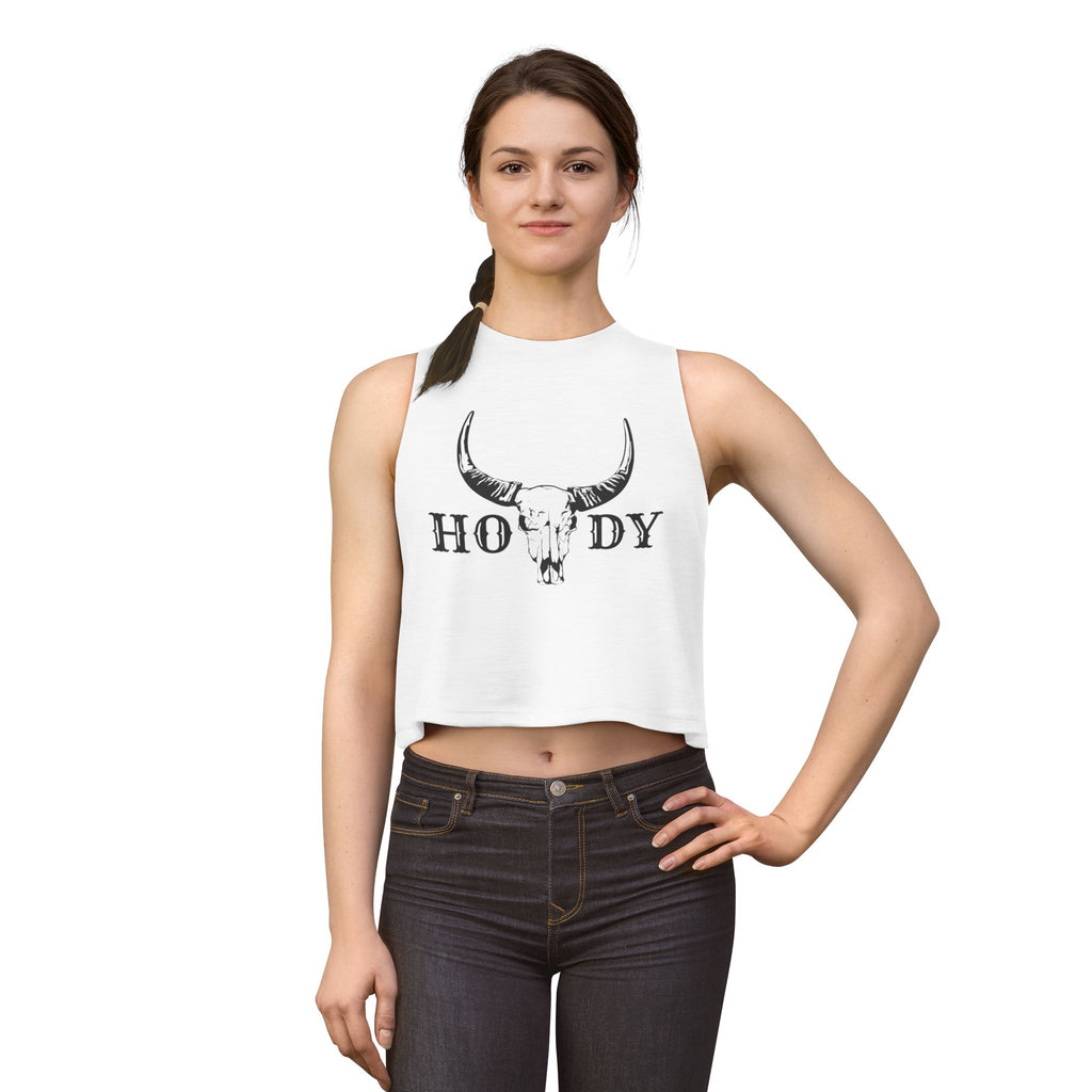 Cow Skull 'Howdy' Crop Top – Western Graphic Women's Tank