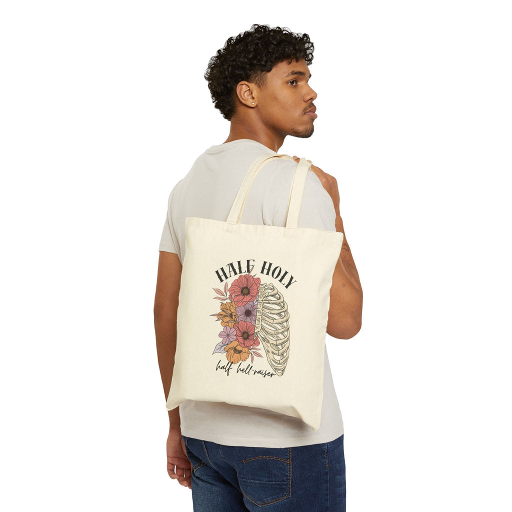 Tote Bag — 'Half Holy' Floral Ribcage Reusable Cotton Tote