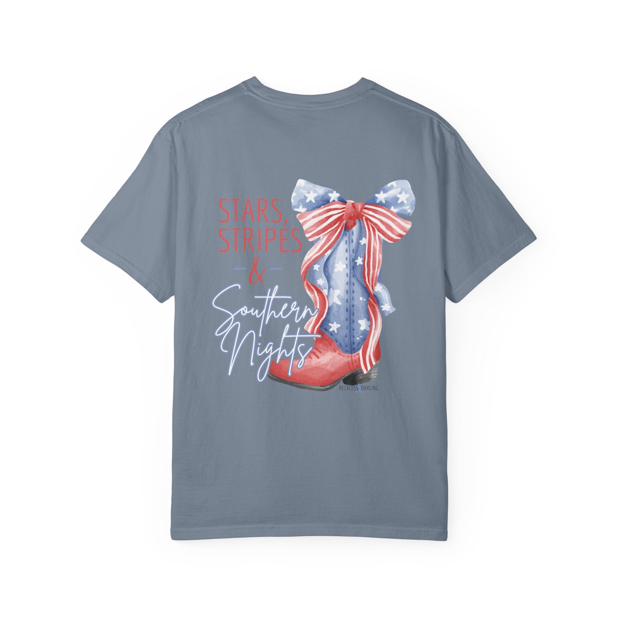 Patriotic Cowboy Boot T-Shirt — "Stars, Stripes & Southern Nights" Design
