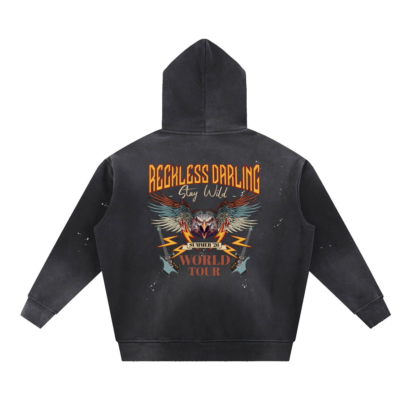 Vintage Washed Frayed Fleece Hoodie - Reckless Darling World Tour