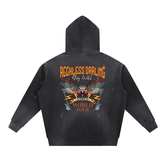 Vintage Washed Frayed Fleece Hoodie - Reckless Darling World Tour