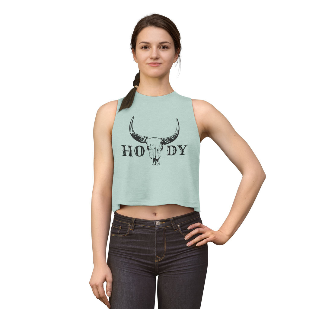 Cow Skull 'Howdy' Crop Top – Western Graphic Women's Tank