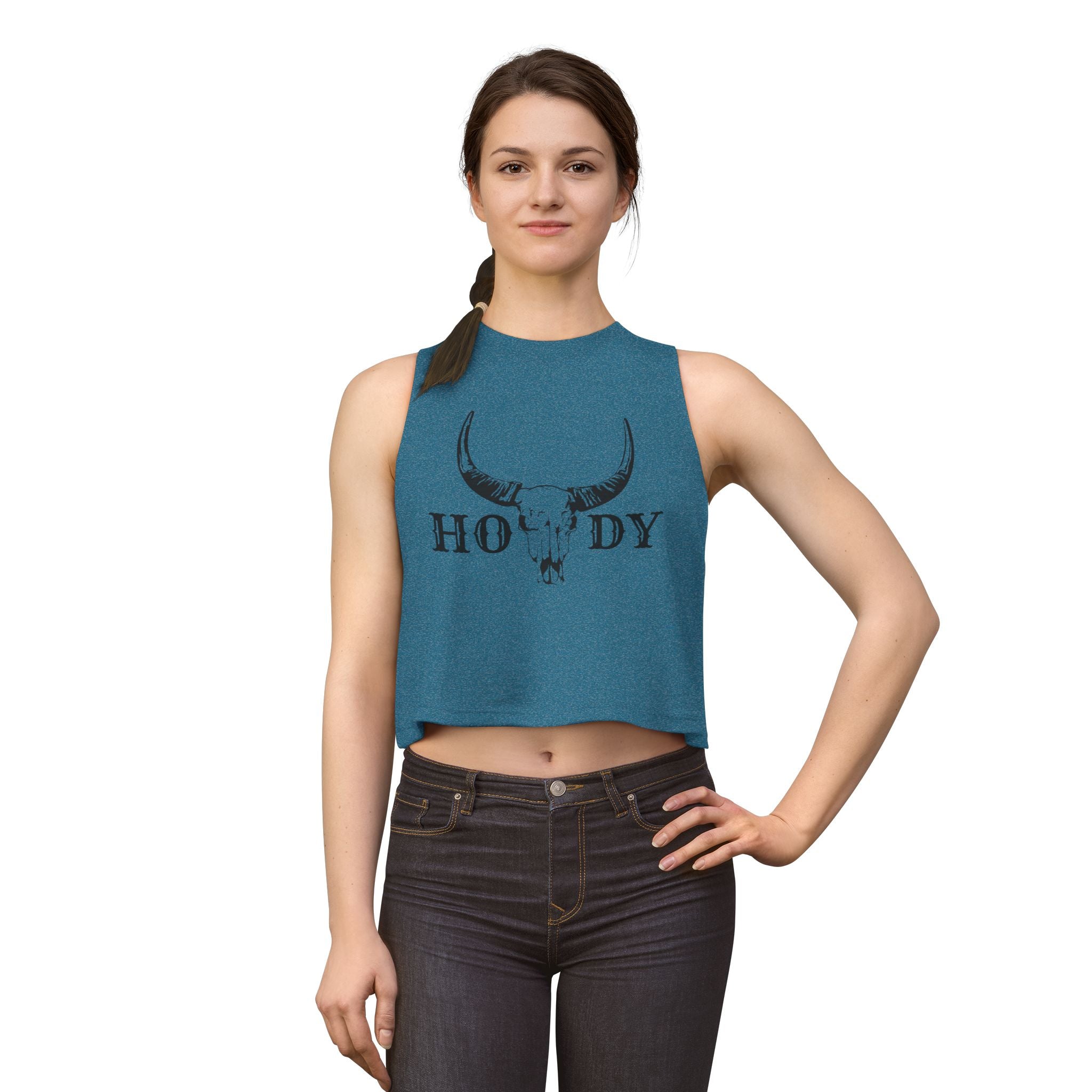 Cow Skull 'Howdy' Crop Top – Western Graphic Women's Tank