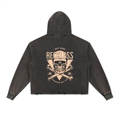 Vintage Washed Frayed-Hem Hoodie