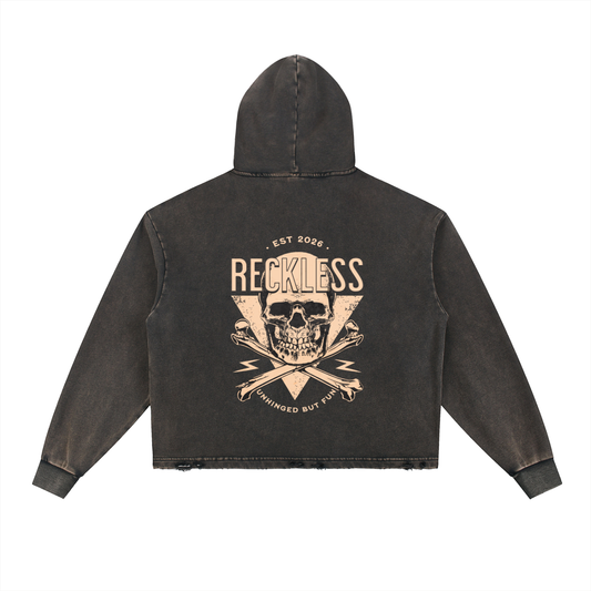 Vintage Washed Frayed-Hem Hoodie