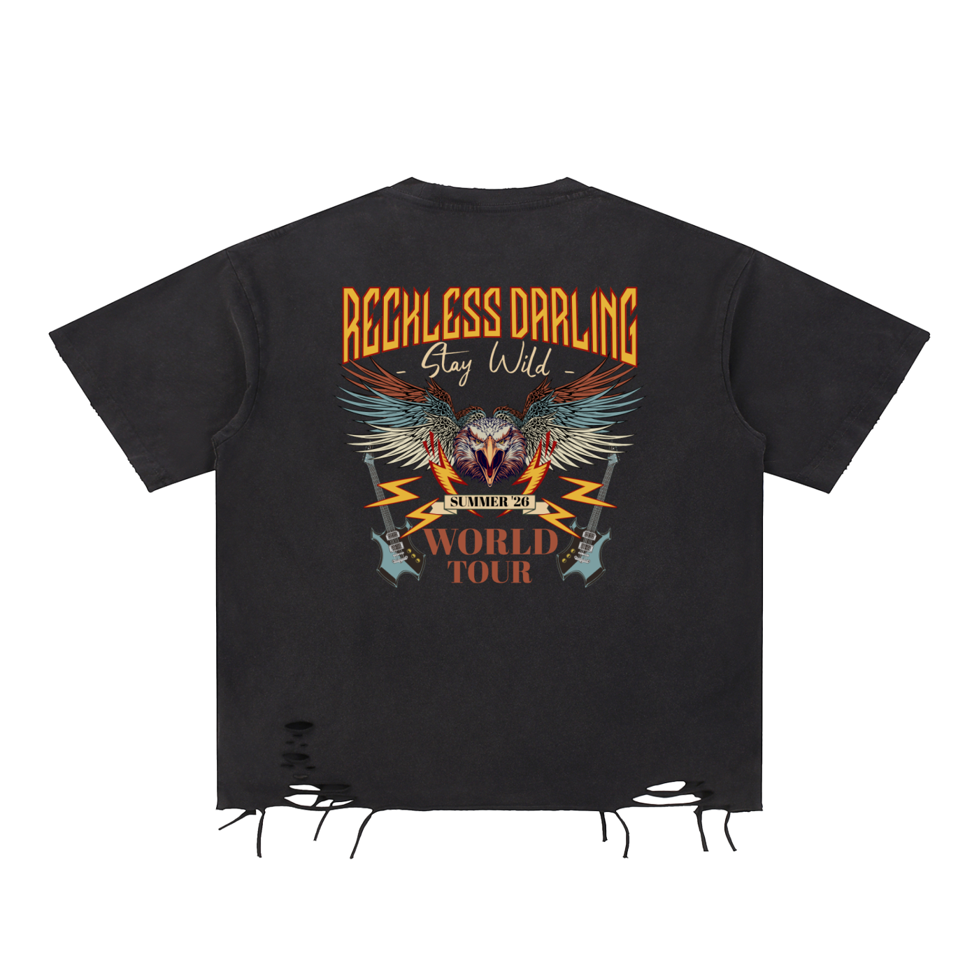 Snow Washed Raw-Hem T-Shirt - Reckless Darling World Tour