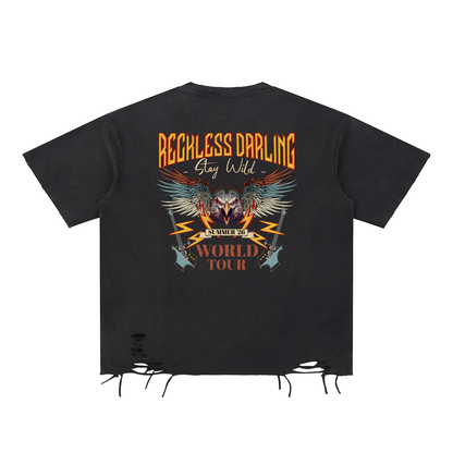 Snow Washed Raw-Hem T-Shirt - Reckless Darling World Tour